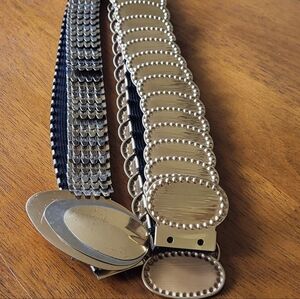 VTG Gold Mixed Metal Stretch Belt Embossed Fish Scale Retro 80's Disco